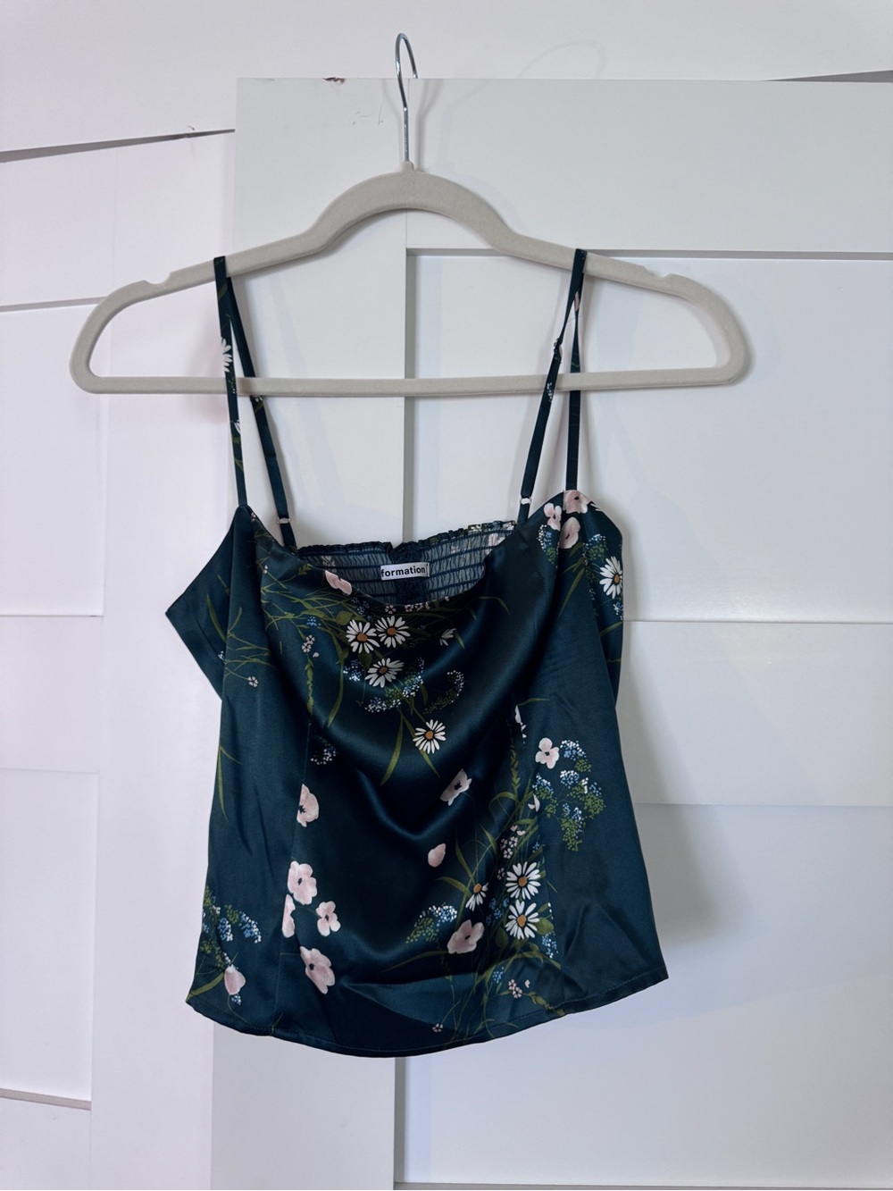 Reformation Green Floral Satin Cowl Cami
